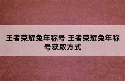 王者荣耀兔年称号 王者荣耀兔年称号获取方式